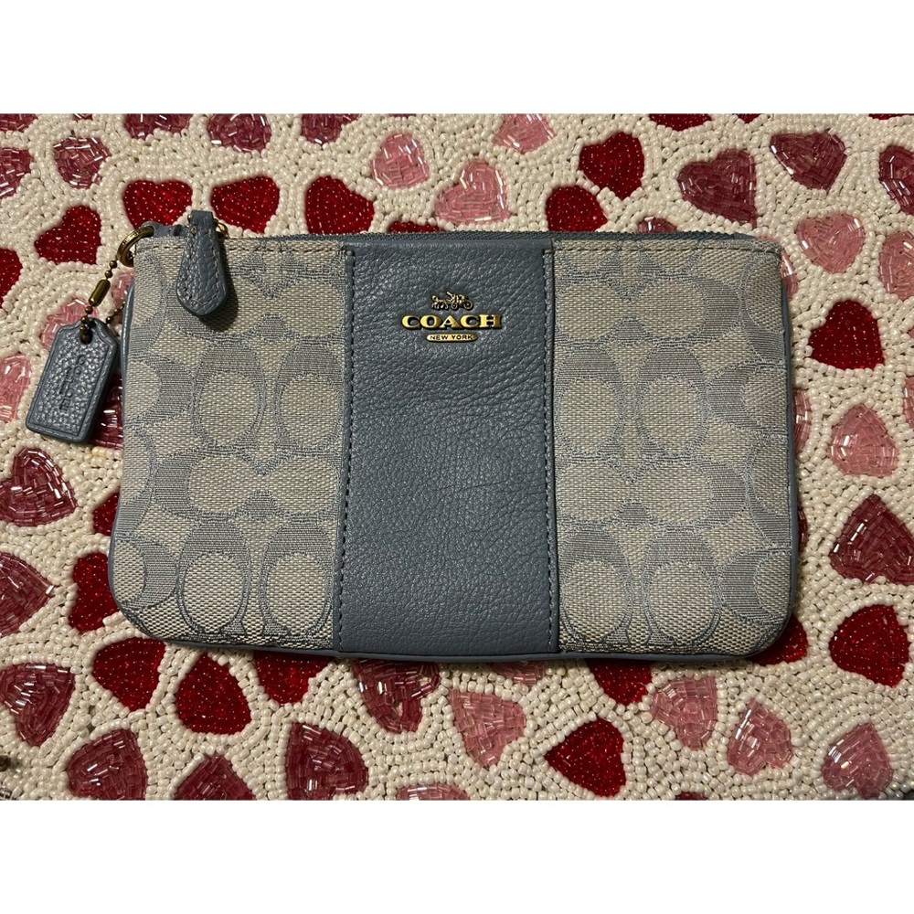 Coach Blue Jacquard Wristlet!